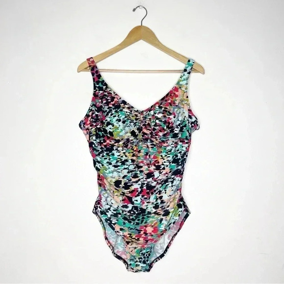 Aqua Green Multi Black One Piece Swim Suit Size Large - Picture 1 of 8